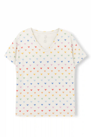 Women's Oversized V-Neck Tee in Pastel Mickey Mouse