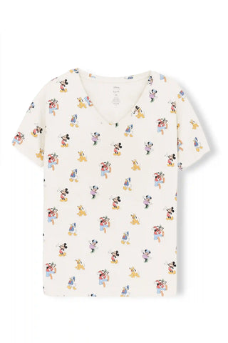 Women's Oversized V-Neck Tee in Mickey Mouse and Friends