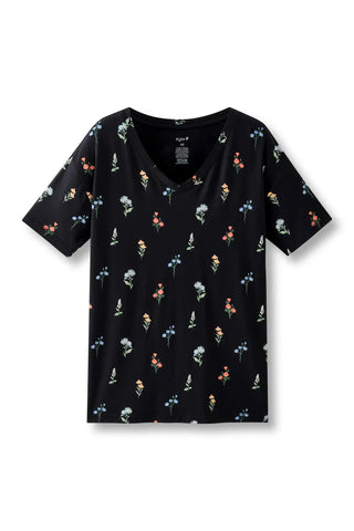 Women's Oversized V-Neck Tee in Midnight Wildflower
