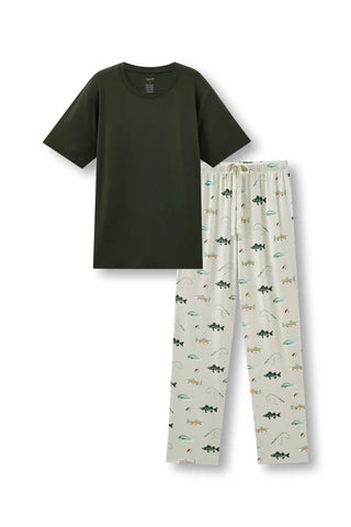 Men's Short Sleeve & Pant PJ Set in Fishing