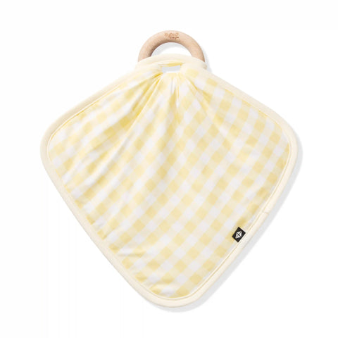 Lovey in Gingham Chamomile with Removable Wooden Teething Ring