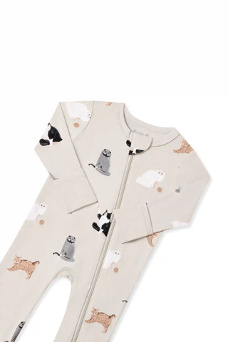 Zippered Romper in Fluffy Cat