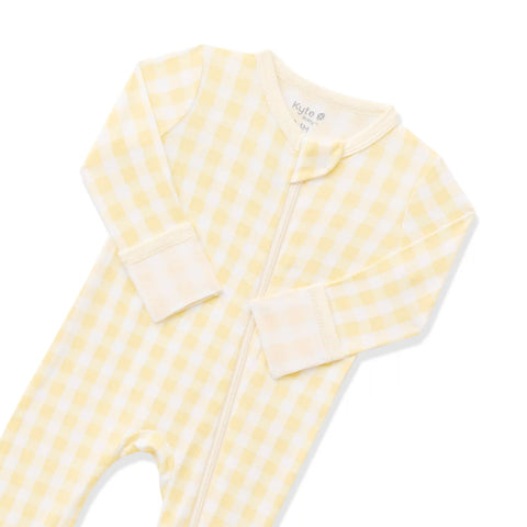 Zippered Romper in Gingham Chamomile
