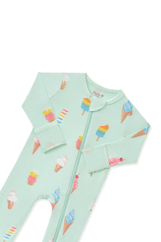 Zippered Romper in Mint Ice Cream