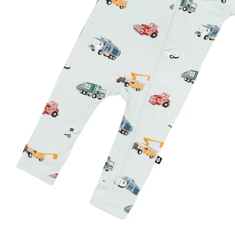 Zippered Romper in City Vehicles