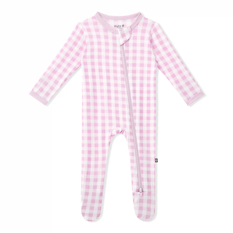 Zippered Footie in Gingham Thistle