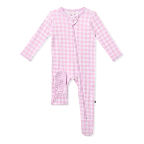 Zippered Footie in Gingham Thistle