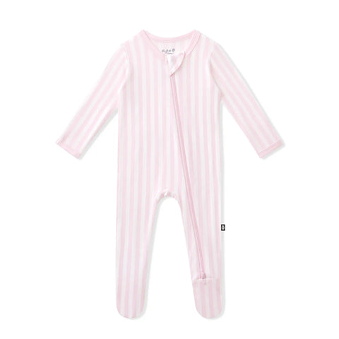 Zippered Footie in Small Sakura Stripe