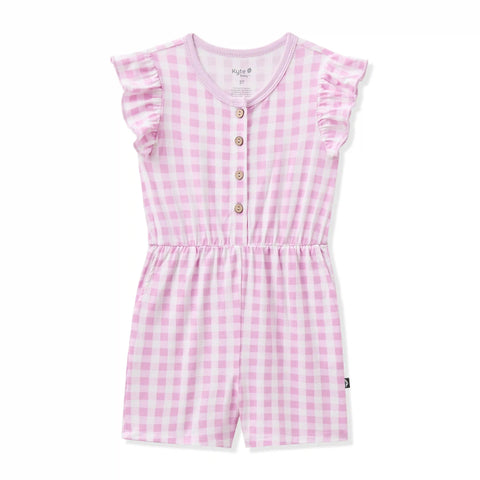Flutter Sleeve Romper in Gingham Thistle