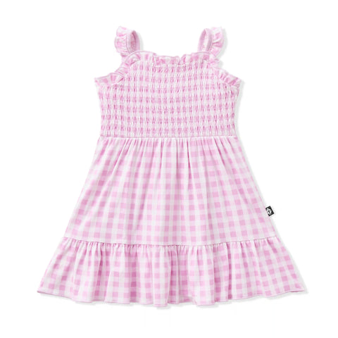 Smocked Dress in Gingham Thistle