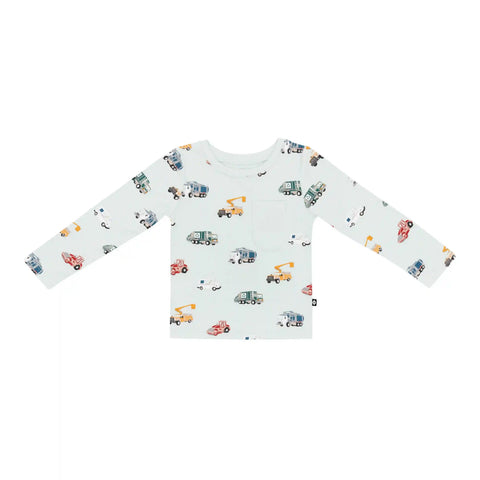 Long Sleeve Toddler Crew Neck Tee in City Vehicles
