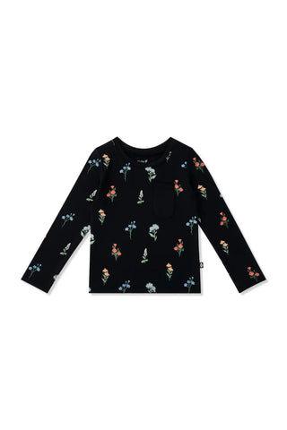 Long Sleeve Toddler Crew Neck Tee in Midnight Wildflower