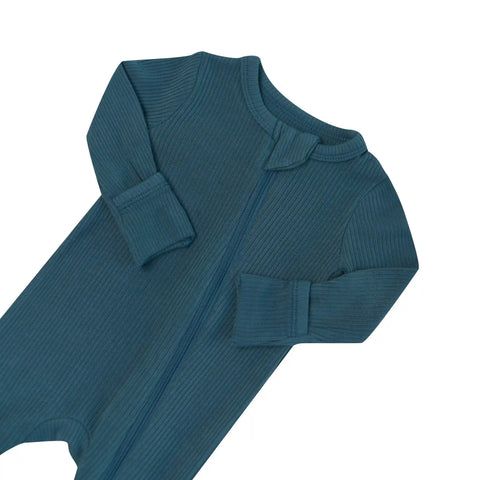 Ribbed Zipper Romper in Atlantic