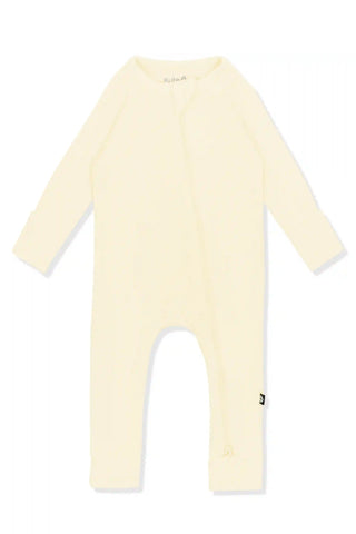Ribbed Zipper Romper in Chamomile