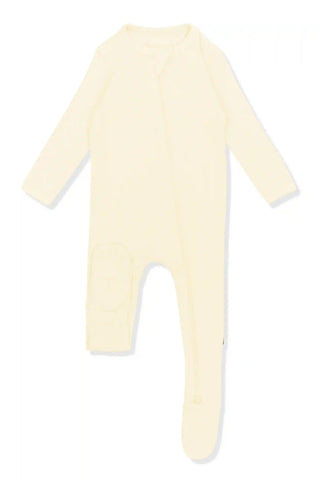 Ribbed Zipper Footie in Chamomile