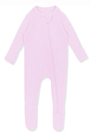 Ribbed Zipper Footie in Thistle