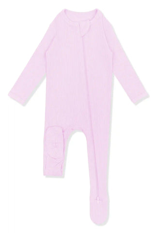 Ribbed Zipper Footie in Thistle