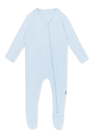 Ribbed Zipper Footie in Breeze