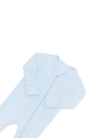 Ribbed Zipper Footie in Breeze