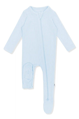 Ribbed Zipper Footie in Breeze