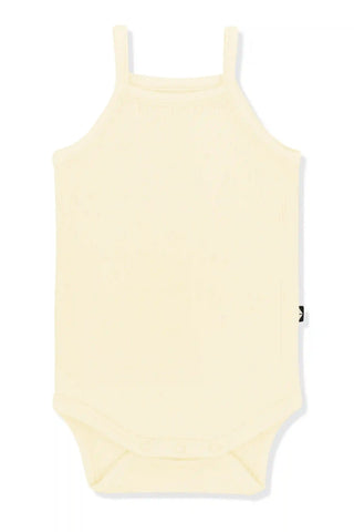 Ribbed Spaghetti Strap Bodysuit in Chamomile