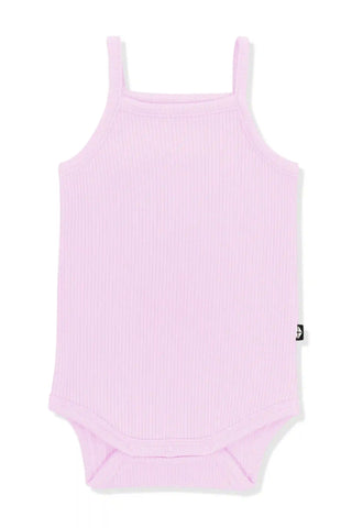 Ribbed Spaghetti Strap Bodysuit in Thistle
