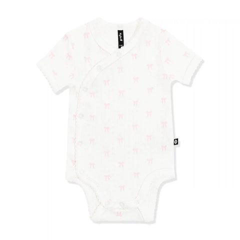 Pointelle Kimono Bodysuit in Sweet Pink Bow