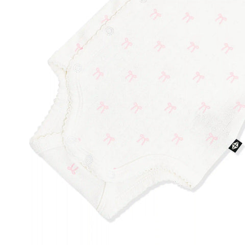 Pointelle Kimono Bodysuit in Sweet Pink Bow