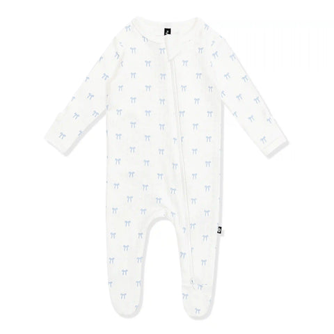Pointelle Zippered Footie in Sweet Blue Bow