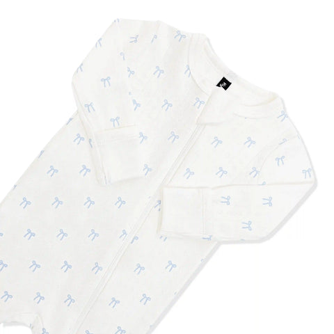 Pointelle Zippered Footie in Sweet Blue Bow