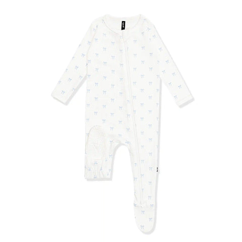 Pointelle Zippered Footie in Sweet Blue Bow