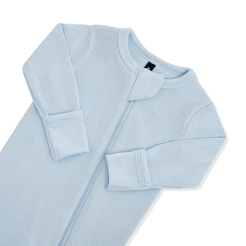 Pointelle Zippered Footie in Breeze