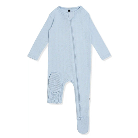 Pointelle Zippered Footie in Breeze