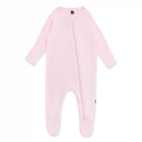 Pointelle Zippered Footie in Sakura