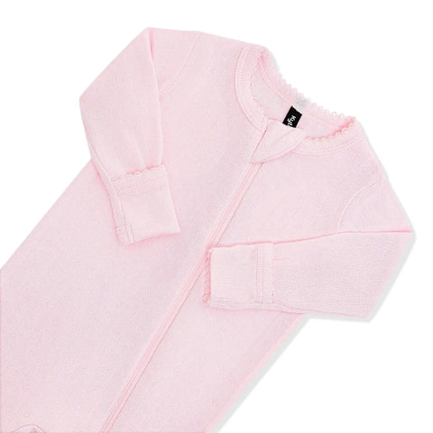 Pointelle Zippered Footie in Sakura