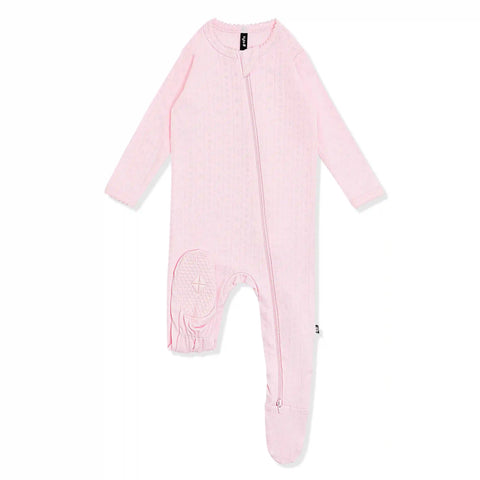 Pointelle Zippered Footie in Sakura