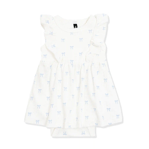 Pointelle Bodysuit Dress in Sweet Blue Bow