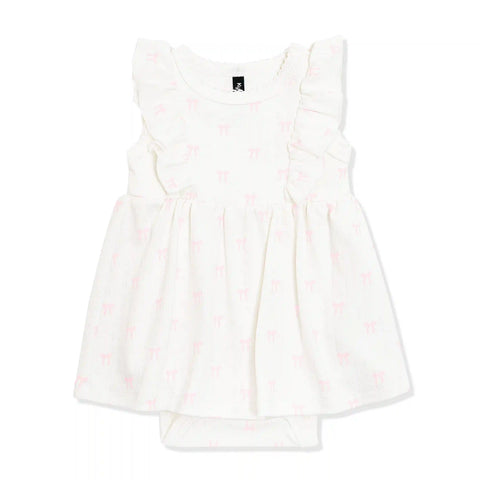 Pointelle Bodysuit Dress in Sweet Pink Bow