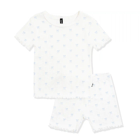 Pointelle Short Sleeve Set in Sweet Blue Bow