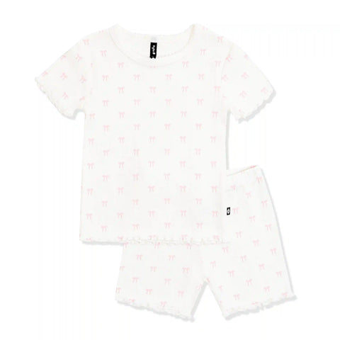 Pointelle Short Sleeve Set in Sweet Pink Bow
