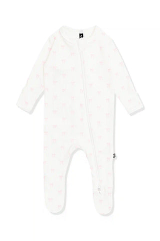 Pointelle Zippered Footie in Sweet Pink Bow