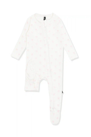 Pointelle Zippered Footie in Sweet Pink Bow