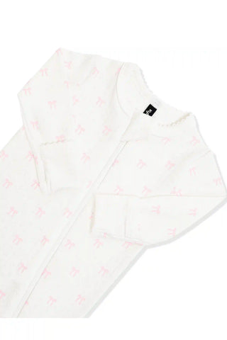 Pointelle Zippered Footie in Sweet Pink Bow