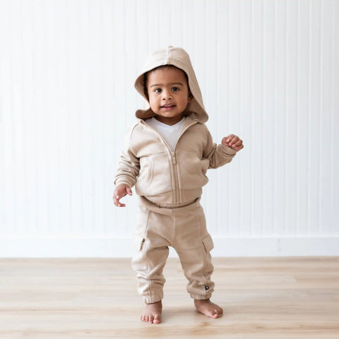 Fleece Zip Up Hoodie in Almond