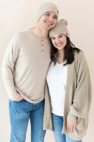 Chunky Knit Women's Oversized Cardigan in Almond