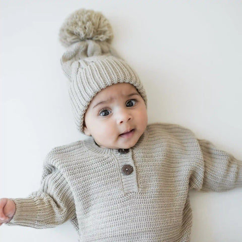 Chunky Cable Knit Beanie in Almond
