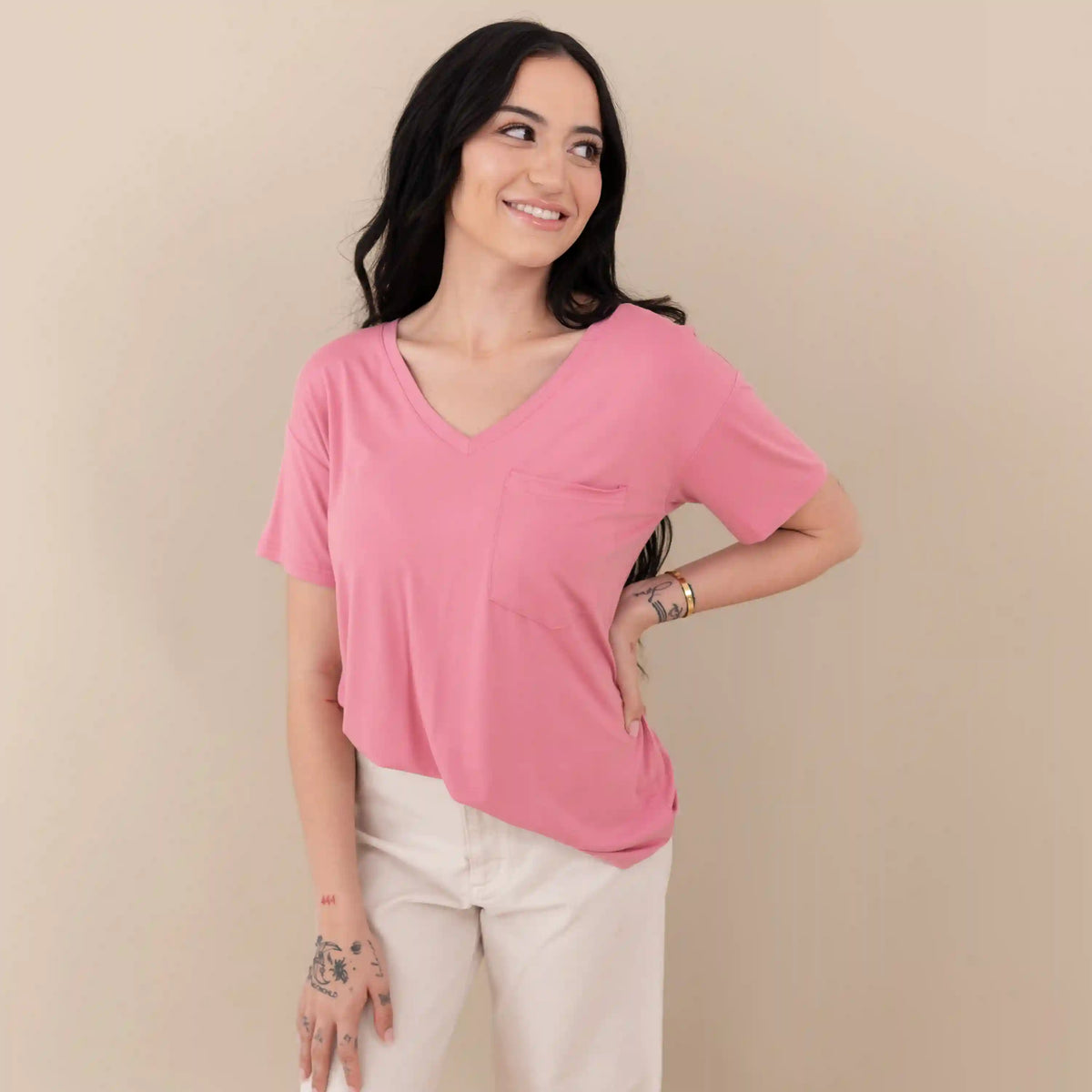 Women's Oversized V-Neck Tee in Apple Blossom