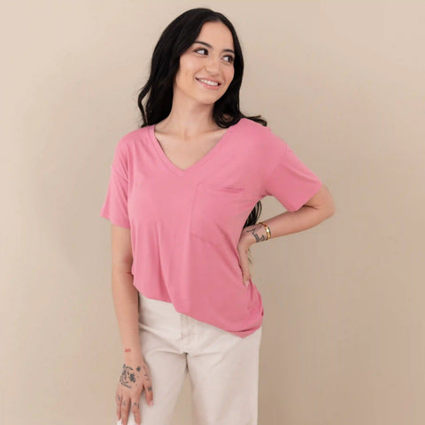 Women's Oversized V-Neck Tee in Apple Blossom