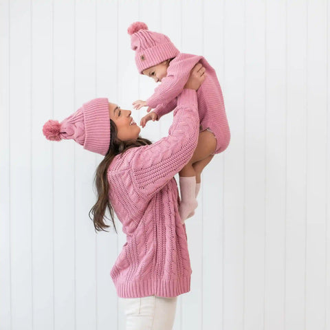Chunky Cable Knit Beanie in Apple Blossom