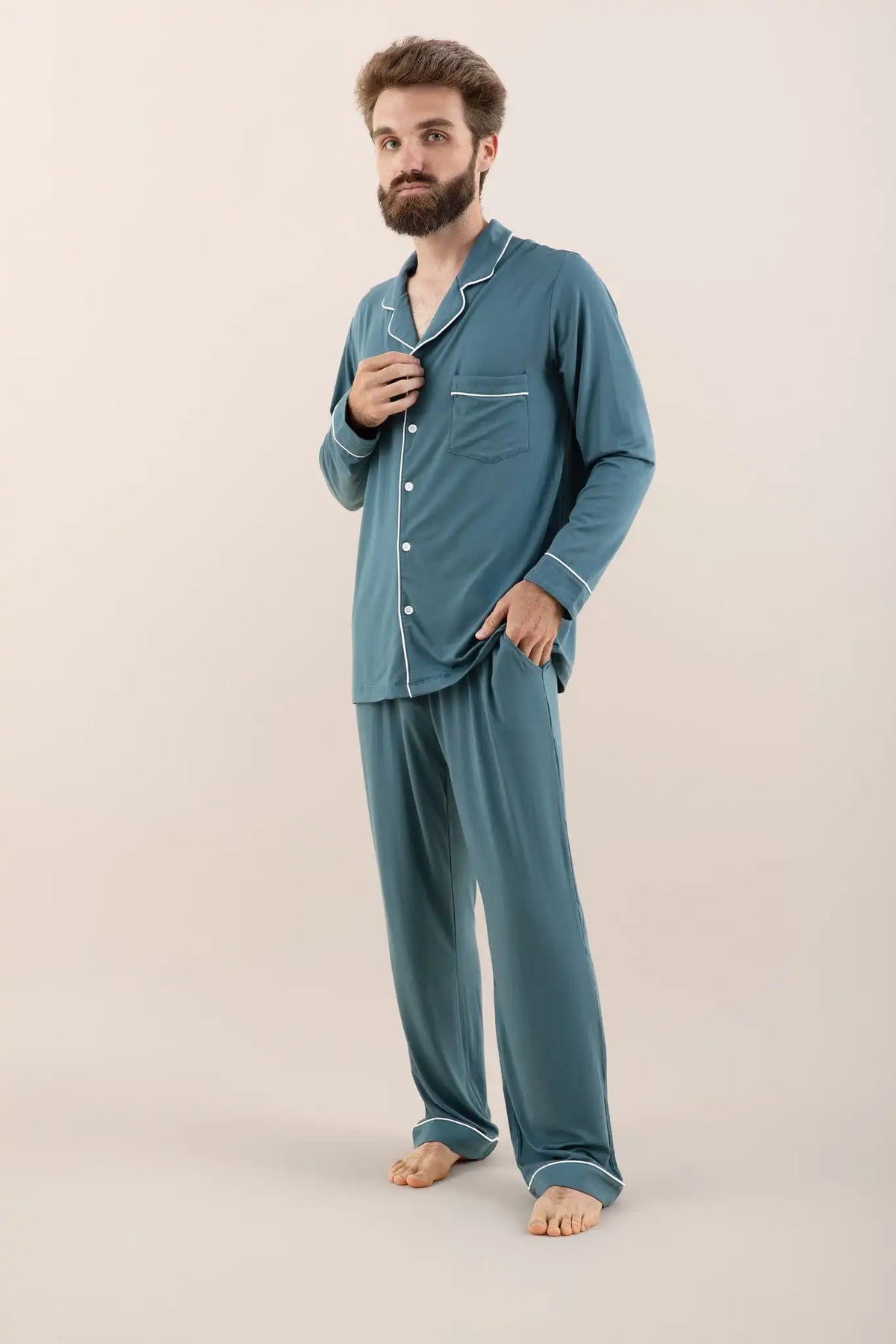 Men's Long Sleeve Pajama Set in Atlantic